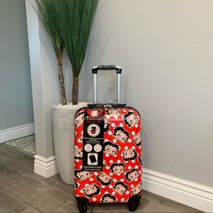 NWT Betty Boop Face White Polka Dot Carry On Travel Luggage Suitcase